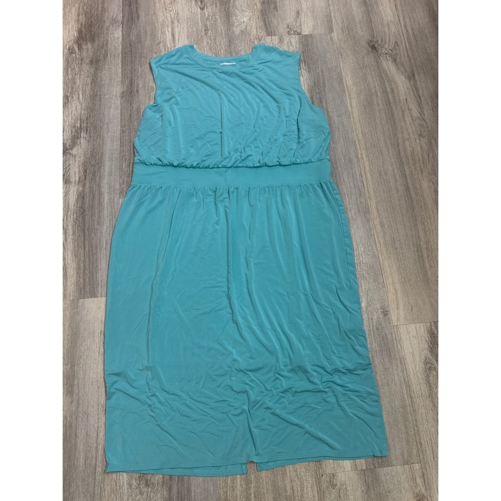 Athleta Santorini Cinch Dress 2X Turquoise Blue Sleeveless Modal Midi Dress - Picture 2 of 8